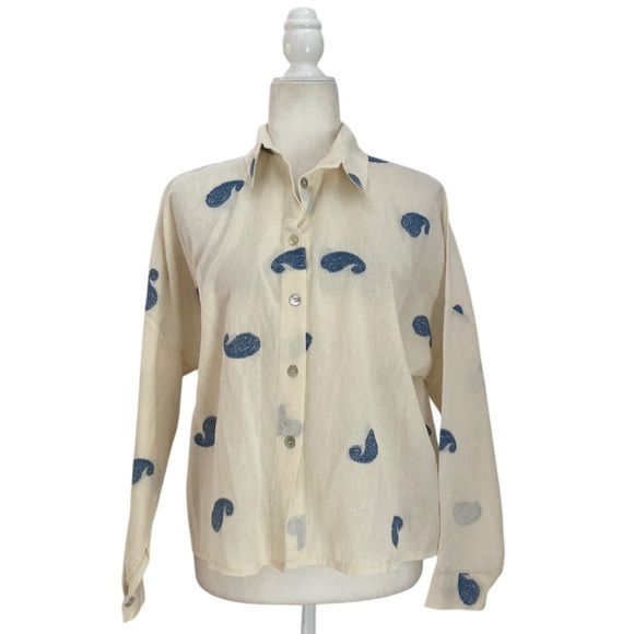 Civico 51 Lab Cream Button-Up Shirt Embroidered Blue Paisley Made in Italy NWT - Picture 1 of 8